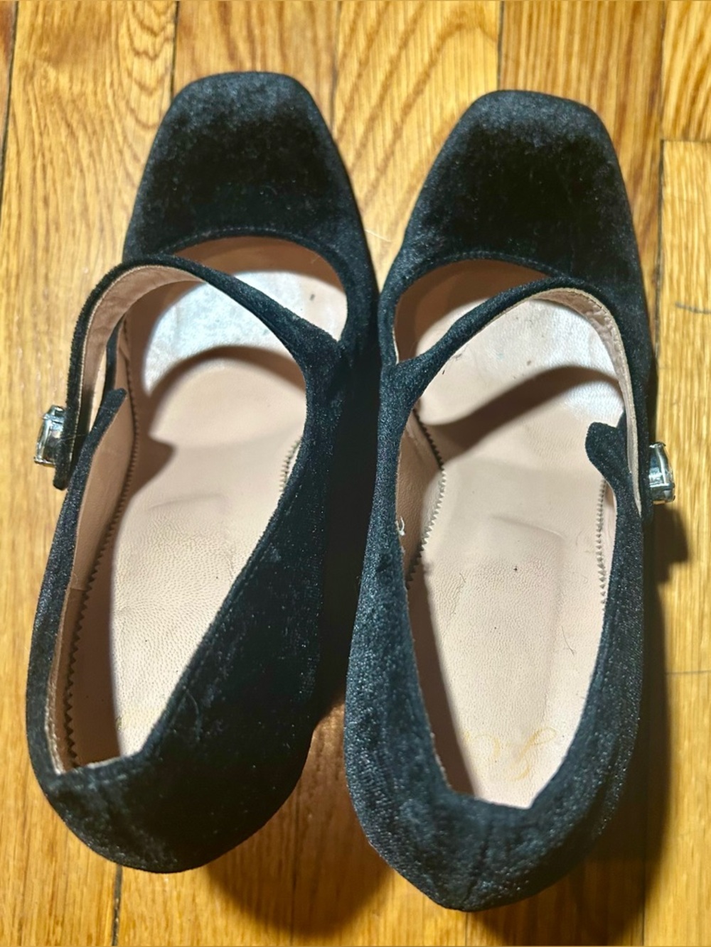 J.Crew Black Velvet Mary Jane Block Heels | Crystal Jewel Buckle | Made in Italy - Picture 4 of 6